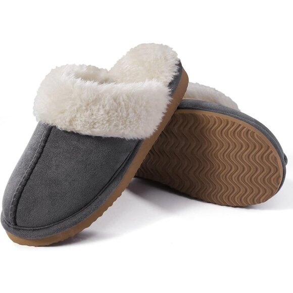 Women's Grey Warm Comfy Memory Foam Slippers Closed-toe Indoor House Shoes - Picture 4 of 8